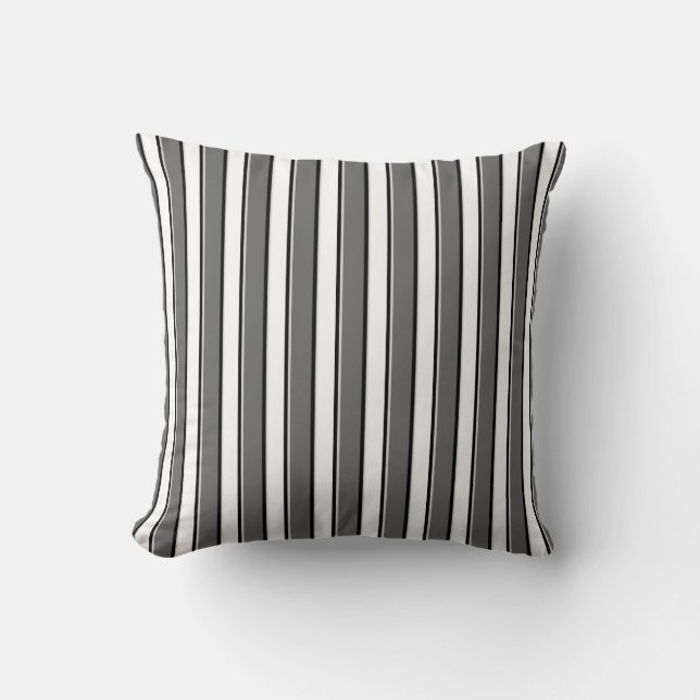 Grey and Black Stripes on White Cushion (Front)