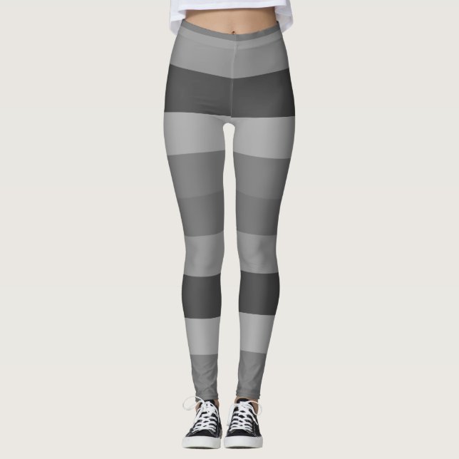Grey and black Stripes Pattern Leggings (Front)
