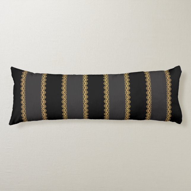 Grey and Black Stripes with Gold Lace Body Cushion (Front)