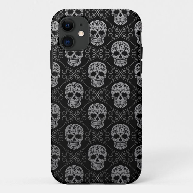 Grey and Black Sugar Skull Pattern Case-Mate iPhone Case (Back)