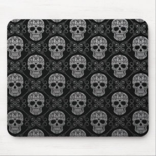 Grey and Black Sugar Skull Pattern Mouse Mat