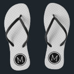 Grey and Black Tiny Dots Monogram Flip Flops<br><div class="desc">Custom printed flip flop sandals with a cute girly polka dot pattern and your custom monogram or other text in a circle frame. Click Customise It to change text fonts and colours or add your own images to create a unique one of a kind design!</div>