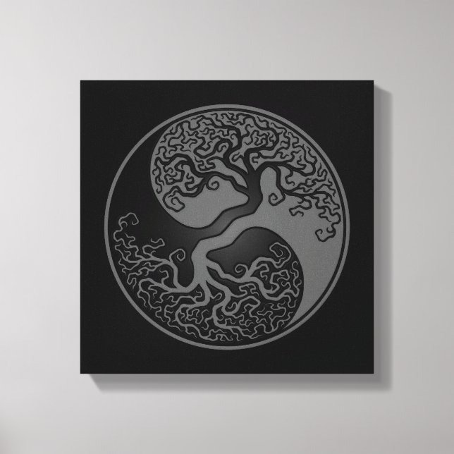 Grey and Black Tree of Life Yin Yang Canvas Print (Front)