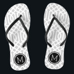 Grey and Black Trellis Monogram Flip Flops<br><div class="desc">Custom printed flip flop sandals with a stylish modern trellis pattern and your custom monogram or other text in a circle frame. Click Customise It to change text fonts and colours or add your own images to create a unique one of a kind design!</div>