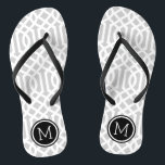 Grey and Black Trellis Monogram Flip Flops<br><div class="desc">Custom printed flip flop sandals with a stylish modern trellis pattern and your custom monogram or other text in a circle frame. Click Customise It to change text fonts and colours or add your own images to create a unique one of a kind design!</div>