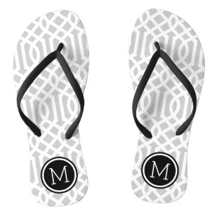Grey and Black Trellis Monogram Flip Flops
