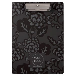 Grey and Black Vibrant and Bold Floral Pattern Clipboard