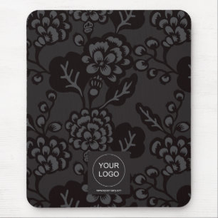 Grey and Black Vibrant and Bold Floral Pattern Mouse Mat