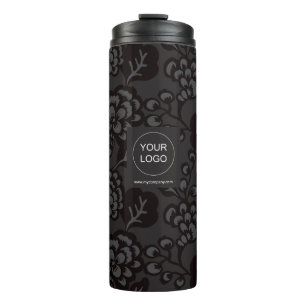 Grey and Black Vibrant and Bold Floral Pattern Thermal Tumbler