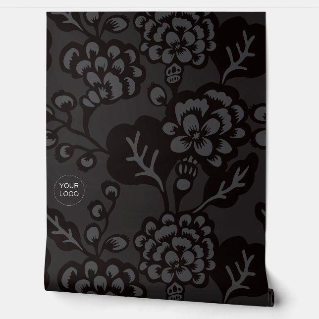 Grey and Black Vibrant and Bold Floral Pattern Wallpaper (Unrolling)