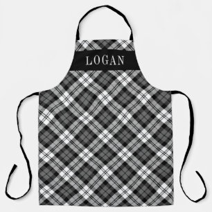 Grey and Black Watch Plaid Personalised Holiday Apron