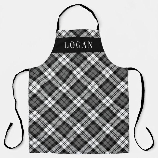 Grey and Black Watch Plaid Personalised Holiday Apron (Front)