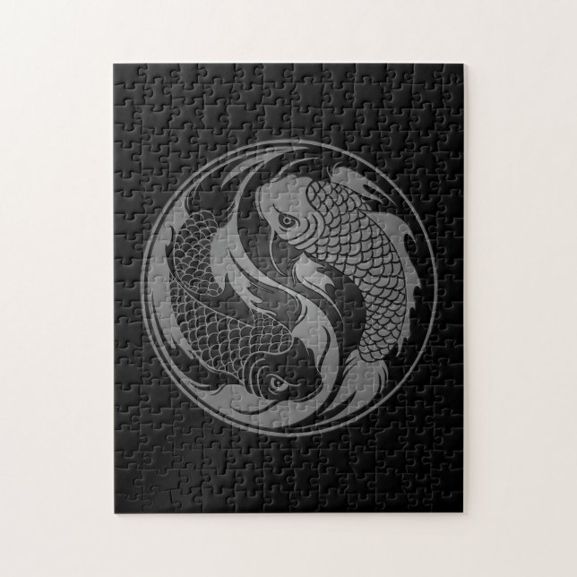 Grey and Black Yin Yang Koi Fish Jigsaw Puzzle (Vertical)