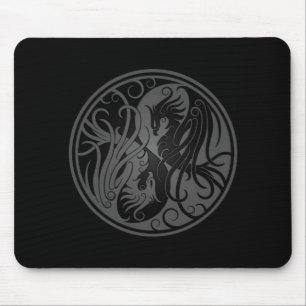 Grey and Black Yin Yang Phoenix Mouse Mat