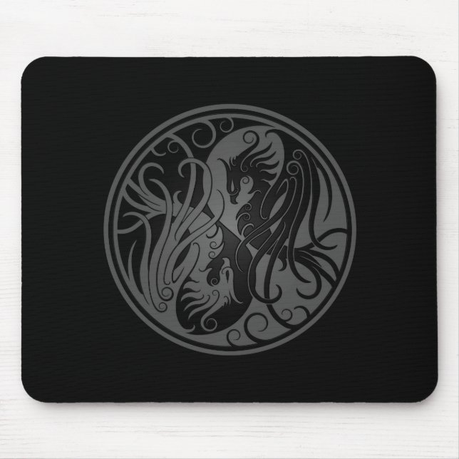 Grey and Black Yin Yang Phoenix Mouse Mat (Front)