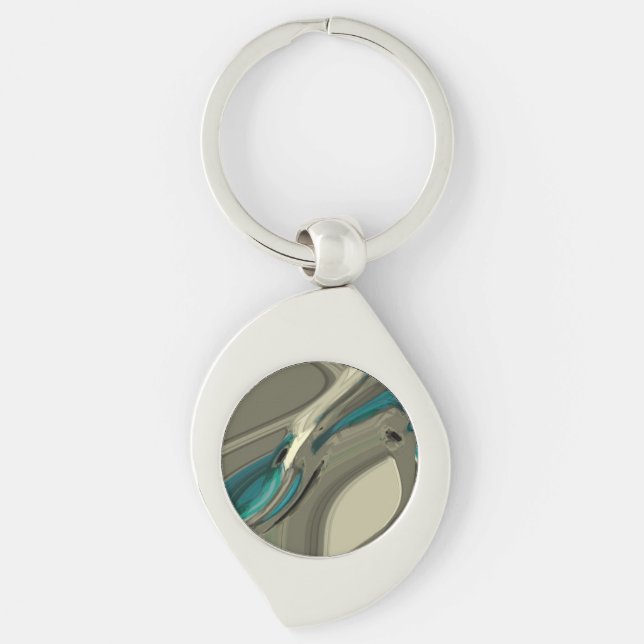 Grey and Blue Abstract Art Key Ring (Front)