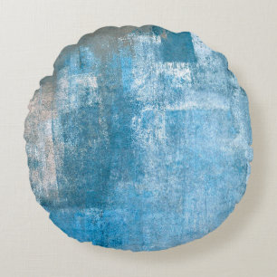 Grey and Blue Abstract Art Paintingabstract, paint Round Cushion