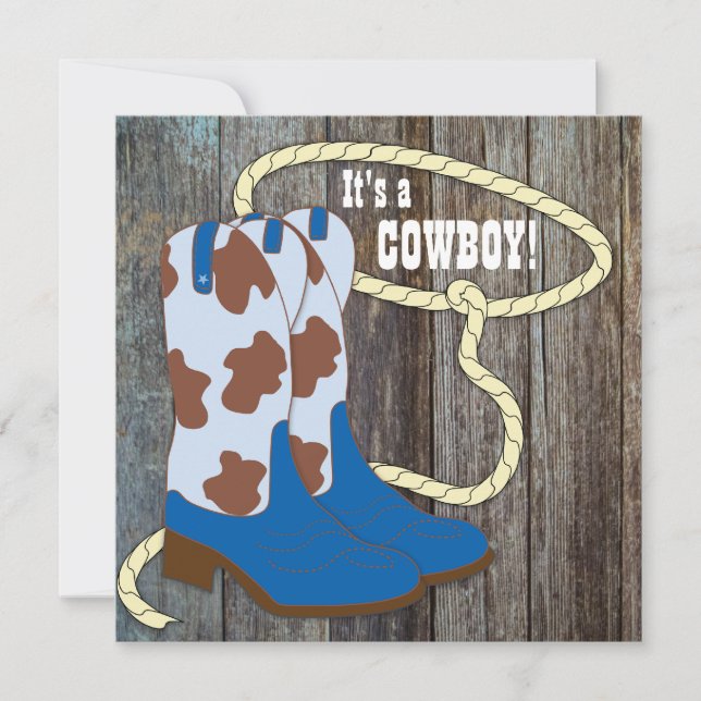 Grey and Blue Barn Wood Cowboy Baby Shower Invitation (Front)