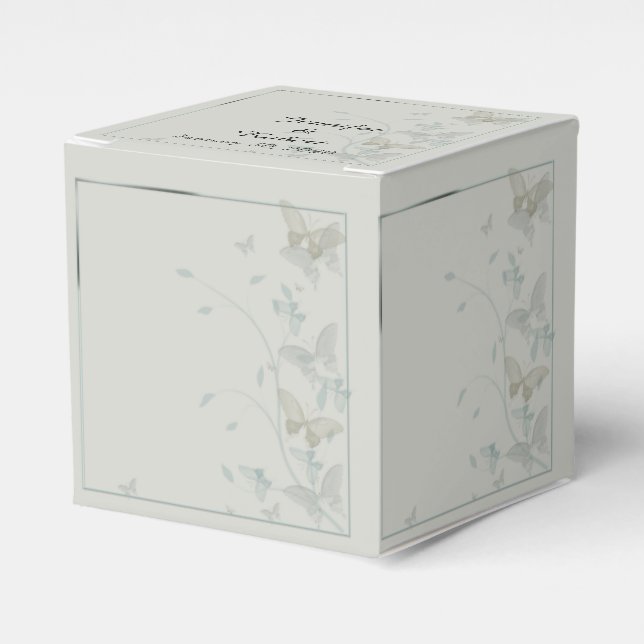 Grey and Blue Butterfly Meadow Wedding Favour Box (Front Side)