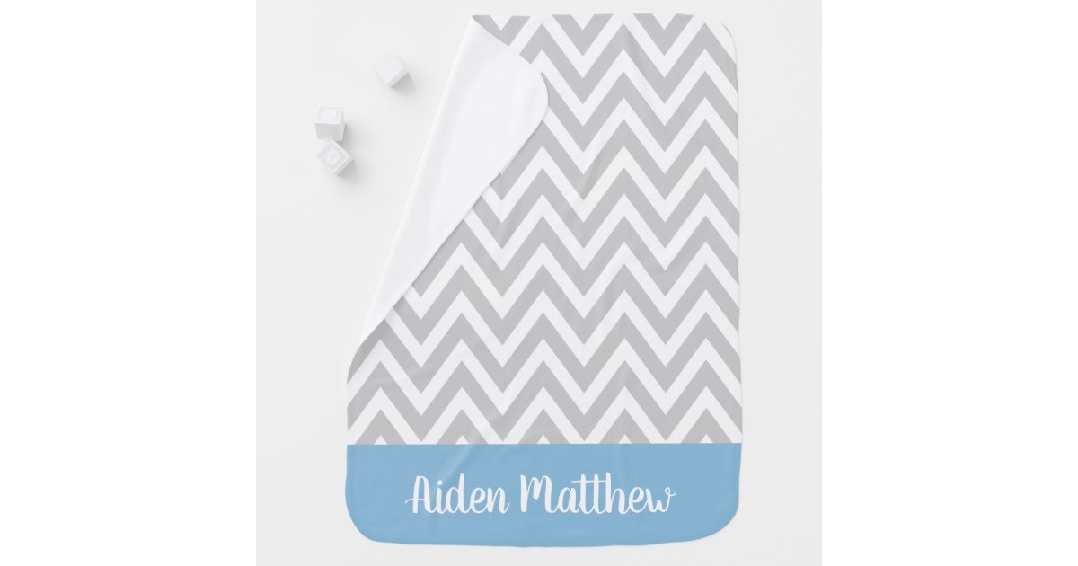 Grey And Blue Chevron Baby Name Monogrammed Baby Blanket Zazzle