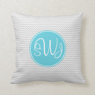 Grey and Blue Chevron Cushion