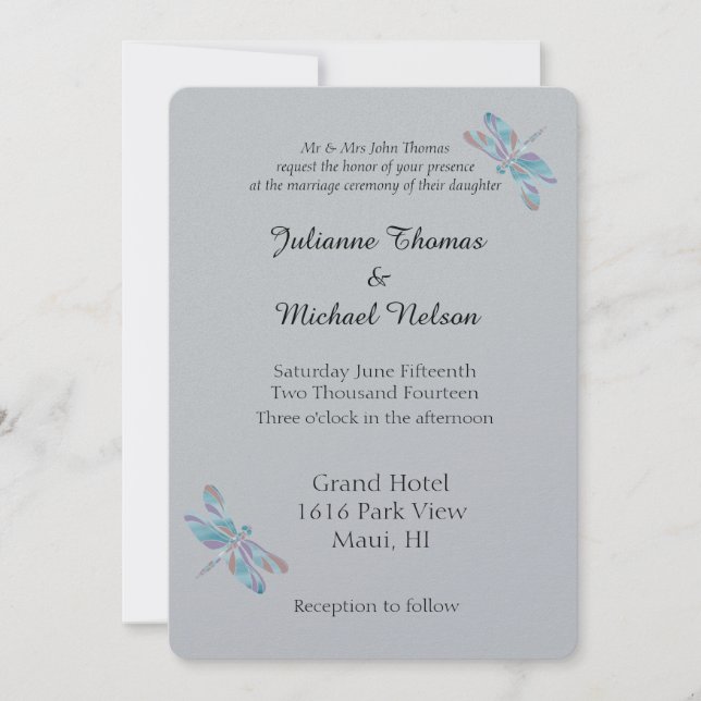 Grey and Blue Dragonflies Invitation (Front)