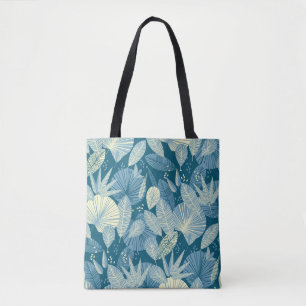 Grey and blue elegant tropical foliage seamless pa tote bag