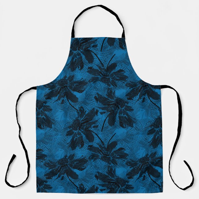 Grey and blue floral pattern. apron (Front)