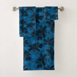 Grey and blue floral pattern. bath towel set