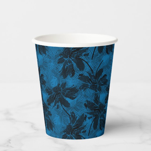 Grey and blue floral pattern. paper cups (Front)