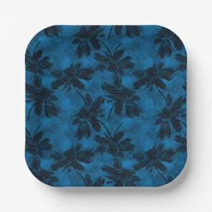 Grey and blue floral pattern. paper plate