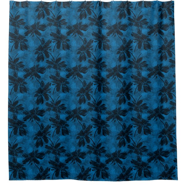 Grey and blue floral pattern. shower curtain (Front)