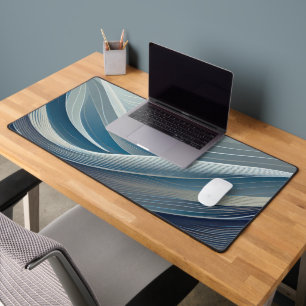 Grey and blue flowing lines  desk mat