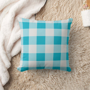 Grey And Blue Gingham Pattern Throw Pillow