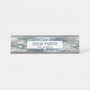Grey And Blue Marble Stone Pattern Desk Name Plate