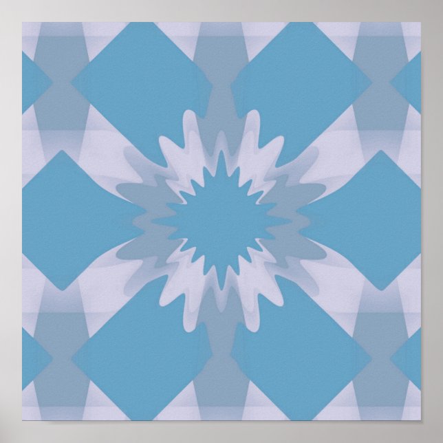 Grey and Blue Mid Century Modern Floral Poster (Front)
