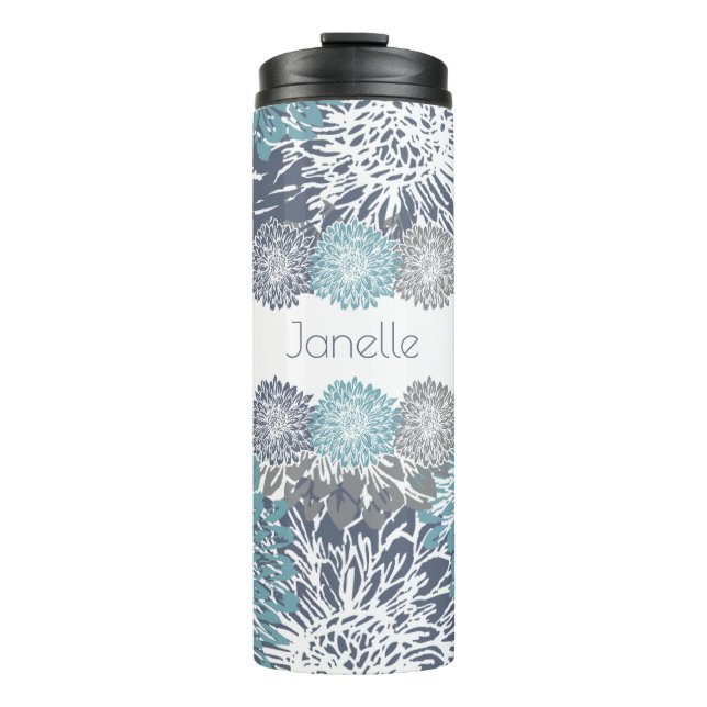 Grey and Blue Mums Thermal Tumbler (Front)