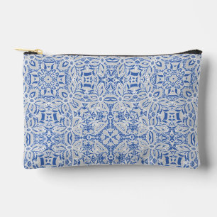 Grey and blue openwork lace pattern vintage accessory pouch