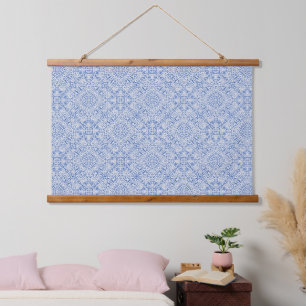 Grey and blue openwork lace pattern vintage hanging tapestry