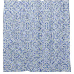 Grey and blue openwork lace pattern vintage shower curtain