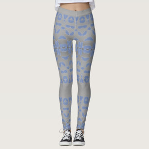 Grey And Blue Patterned Ladies Leggings