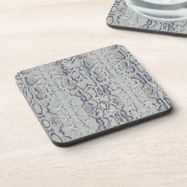 Grey and Blue Snake Skin Animal Print Coaster (Left Side)