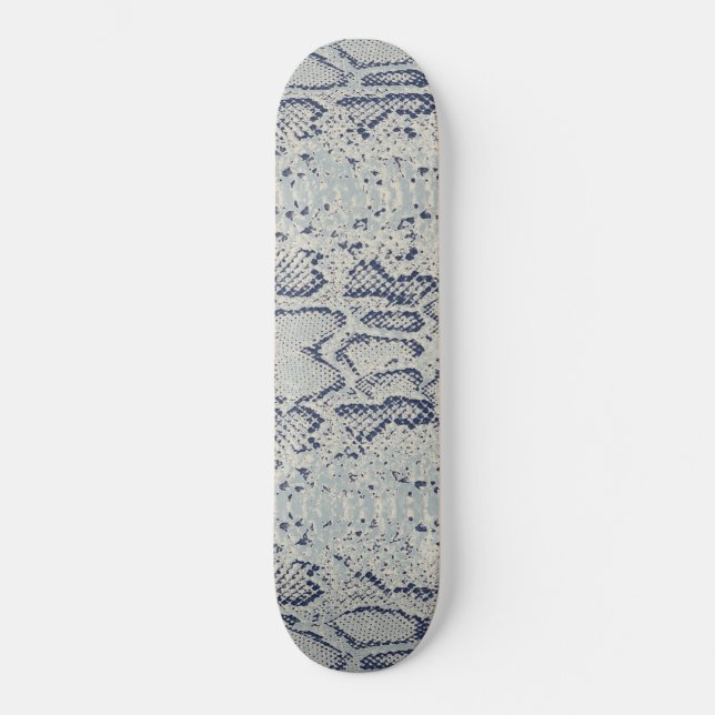 Grey and Blue Snake Skin Animal Print Skateboard (Front)