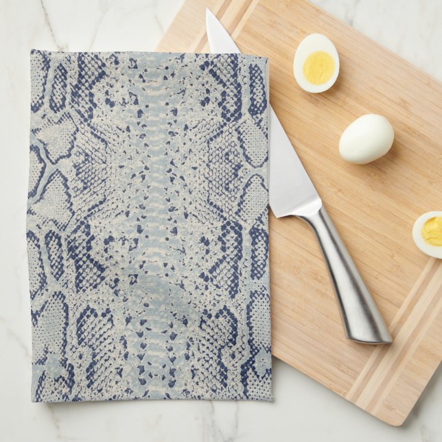 Grey and Blue Snake Skin Animal Print Tea Towel (Quarter Fold)
