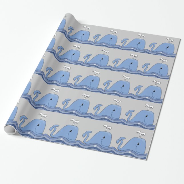Grey and Blue Whale Wrapping Paper (Unrolled)