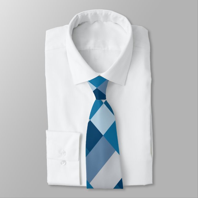 Grey And Blues Colour Block Print Tie (Tied)