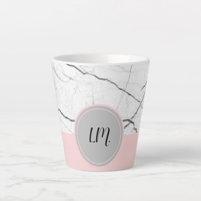 Grey and Blush White Marble Personalised Latte Mug (Front)