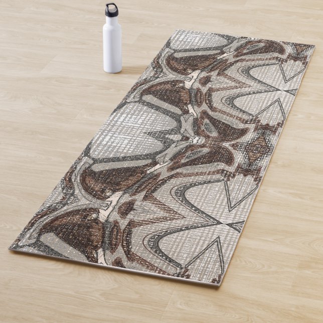 Grey and Brown Abstract Art Yoga Mat (In Situ)