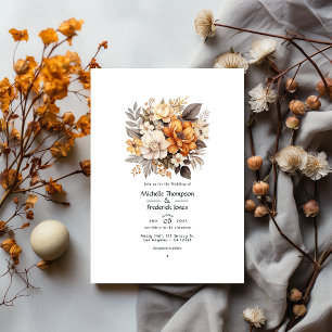 Grey and Brown Floral Wedding Invitation
