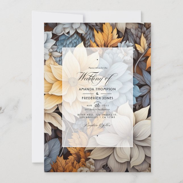 Grey and Brown Floral Wedding Invitation (Front)